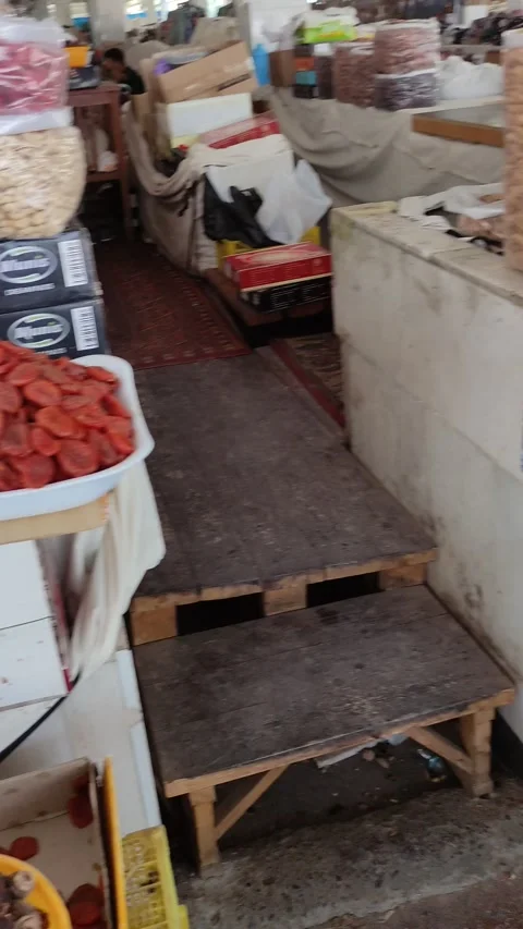 Siyob Bazaar, also called Siab Bazaar, is the largest bazaar in Samarkand Stock Footage 318337675