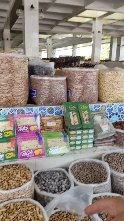 Siyob Bazaar, also called Siab Bazaar, is the largest bazaar in Samarkand Stock Footage 318337728