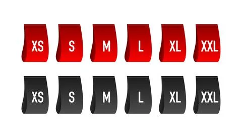 Size clothes tag set in flat style on red background. Vector flat illustration Stock Illustration