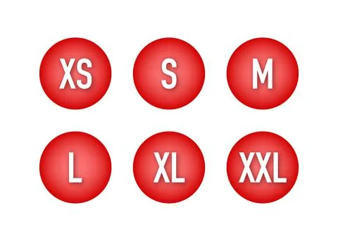 Size clothes tag set in flat style on red background. Vector flat illustration Stock Illustration