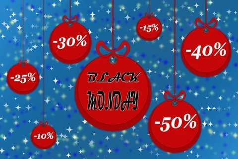 The size of discounts on the red circles to black Monday Stock Illustration