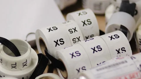 Sizing stickers for shirts or pants, XL,XS, Extra Small Stock Footage 139387502
