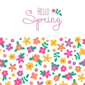 Sizon card Hello Spring with cute flowers Stock Illustration