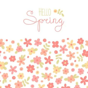 Sizon card Hello Spring with cute flowers Stock Illustration