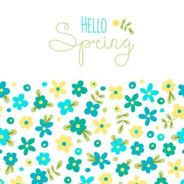 Sizon card Hello Spring with cute flowers Stock Illustration