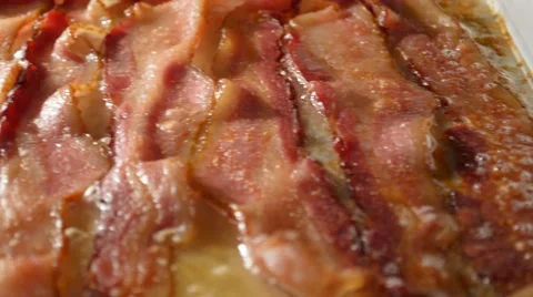 Sizzling Bacon in Oven Stock Footage 46626795