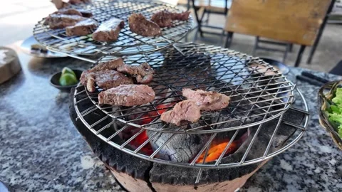 Sizzling Beef BBQ, Charcoal Grilled Perfection Stock Footage 264815495