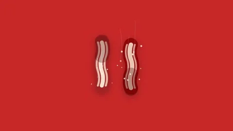 Sizzling Crispy Bacon Strips Frying Animation with Grease Bubbles on Solid .. Stock-Footage 346007169