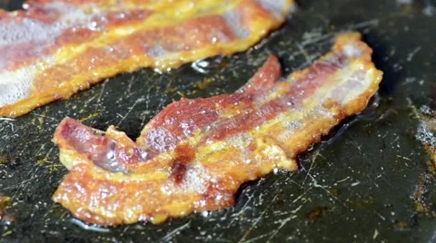 Sizzling Greasy Bacon Stock Footage 54109584