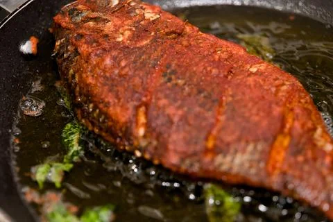 Sizzling Red Snapper Frying Stock Photos