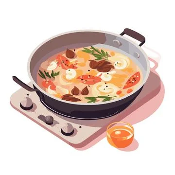 Sizzling Seafood Delight: Isometric Vector Illustration of Seafood Soup Stock Illustration