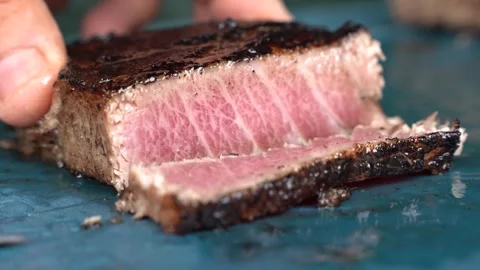 Sizzling Seared Tuna - Masterful Slicing Stock Footage 264908667