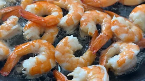 Sizzling Shrimp in Frying Pan Stock Footage 299908218