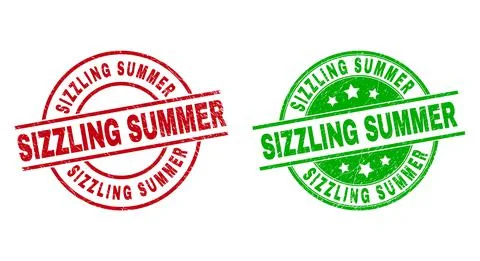 SIZZLING SUMMER Round Badges Using Corroded Texture Stock Illustration