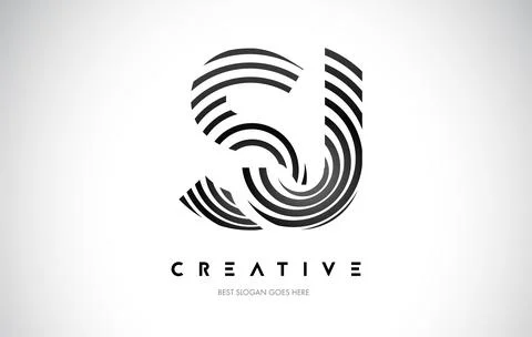SJ Lines Warp Logo Design. Letter Icon Made with Black Circular Lines. Stock Illustration