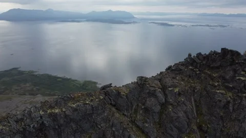 Sjursviktindan mountain peak drone view Senja Norway Stock Footage 340511612