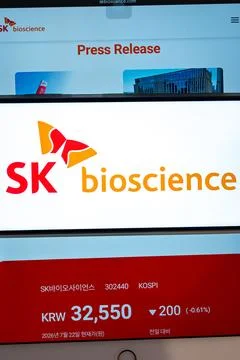 Sk bioscience stock market data displaying financial decline Stock Photos