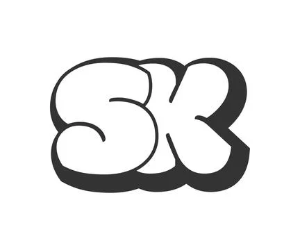 SK logo, bubble comic lettering, rounded in graffiti style black and white .. Stock Illustration