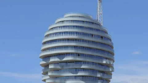 Skanderbeg Head Building Curved Glass Tower Tilt Up In Tirana, Albania Stock Footage 342280098