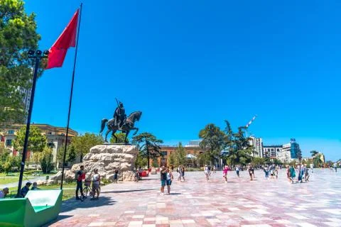 Skanderbeg Monument in Square Stock Photos