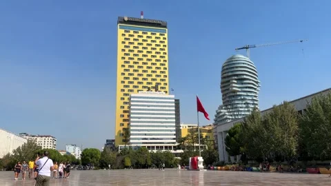 Skanderbeg Square, 360 Degree Pan of Buildings, Tirana, Albania 2026/09/24 Stock Footage 346335873