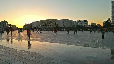 Skanderberg Square at the sunset time in summer Video stock 81152719