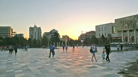 Skanderberg Square at the sunset time in summer Stock Footage 81154990