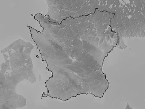Skane, Sweden. Grayscale elevation map with lakes and rivers Stock Illustration