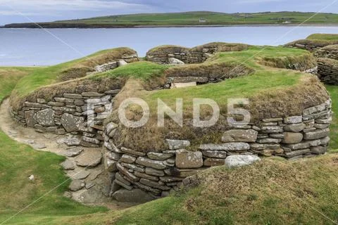 Skara Brae Neolithic settlement in Orkney Islands, Scotland, Europe Stock Photos
