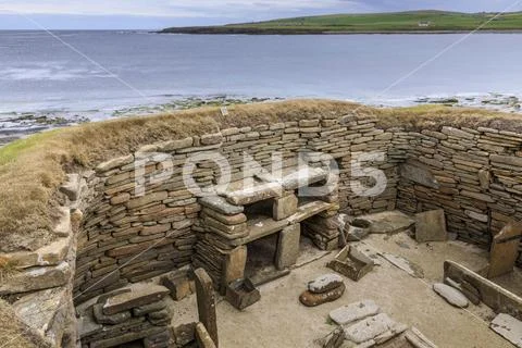 Skara Brae Neolithic settlement in Orkney Islands, Scotland, Europe Stock Photos