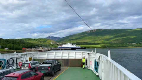 Skarberget, Bognes, Norway, ferry Stock Footage 220146906