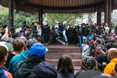  Skate Chile 18 June 2022, Santiago Chile: Skaters celebrate Go Skateboard... Stock Photos