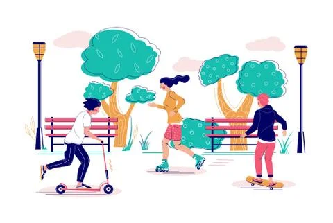 Skate park, vector flat style design illustration Stock Illustration