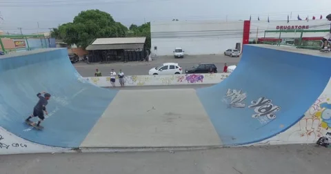 Skate workout filmed by a drone Stock Footage 59189178