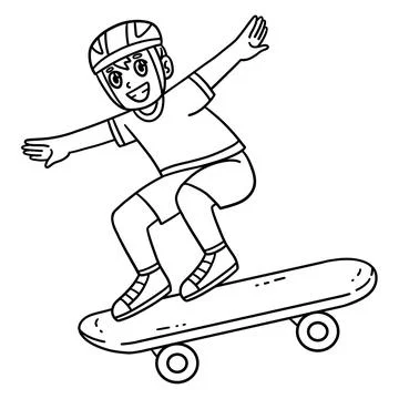 Skateboard Child Jumping Down Isolated Coloring Stock Illustration