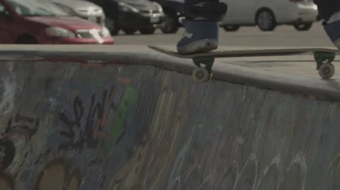 Skateboard Dropping in to Pool - Close Up. Stock Footage 23153989