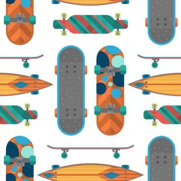 Skateboard items fingerboard seamless pattern background vector sport equipment Ilustración de archivo