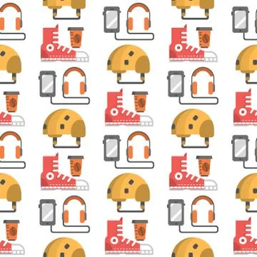 Skateboard items fingerboard seamless pattern background vector sport equipment Stock Illustration