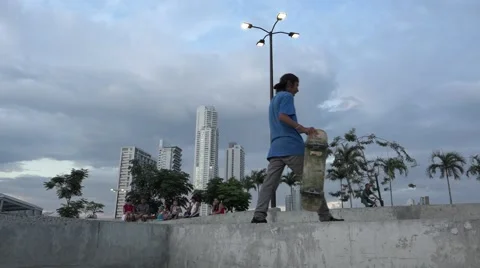 Skateboard, La Cinta Costera, Panama City, Panama Stock Footage 47899448