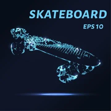 The skateboard is made of points, lines and triangles. The polygon shape in.. Stock Illustration