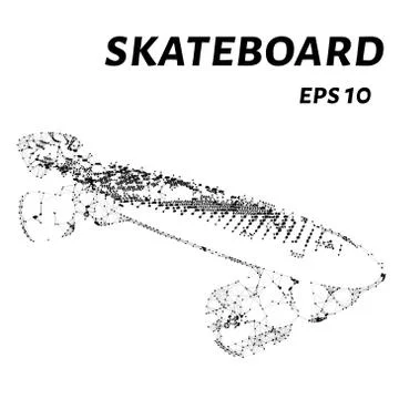 The skateboard is made of points, lines and triangles. The polygon shape in.. Stock Illustration