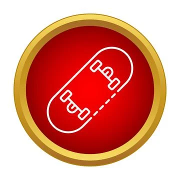 Skateboard outline vector icon in red circle Stock Illustration