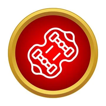 Skateboard symbol on a red round button with golden frame Illustrazione stock