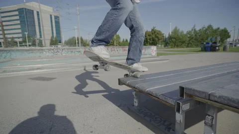 Skateboard trick grind on ledge slow motion Stock Footage 204928295