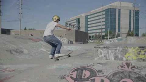 Skateboard trick on step up ramp Stock Footage 204878075