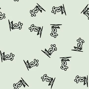 Skateboard tricks line vector seamless pattern Stock Illustration