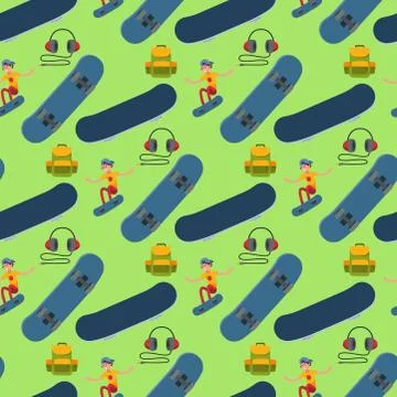 Skateboarder active people seamless pattern background sport extreme active Stock Illustration