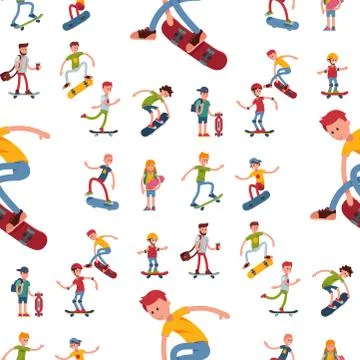 Skateboarder active people seamless pattern background sport extreme active Stock Illustration