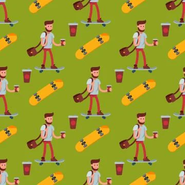 Skateboarder active people seamless pattern background sport extreme active Stock Illustration