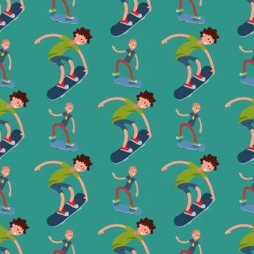 Skateboarder active people seamless pattern background sport extreme active Stock Illustration